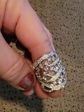 Silver Crystal Filigree Statement Ring